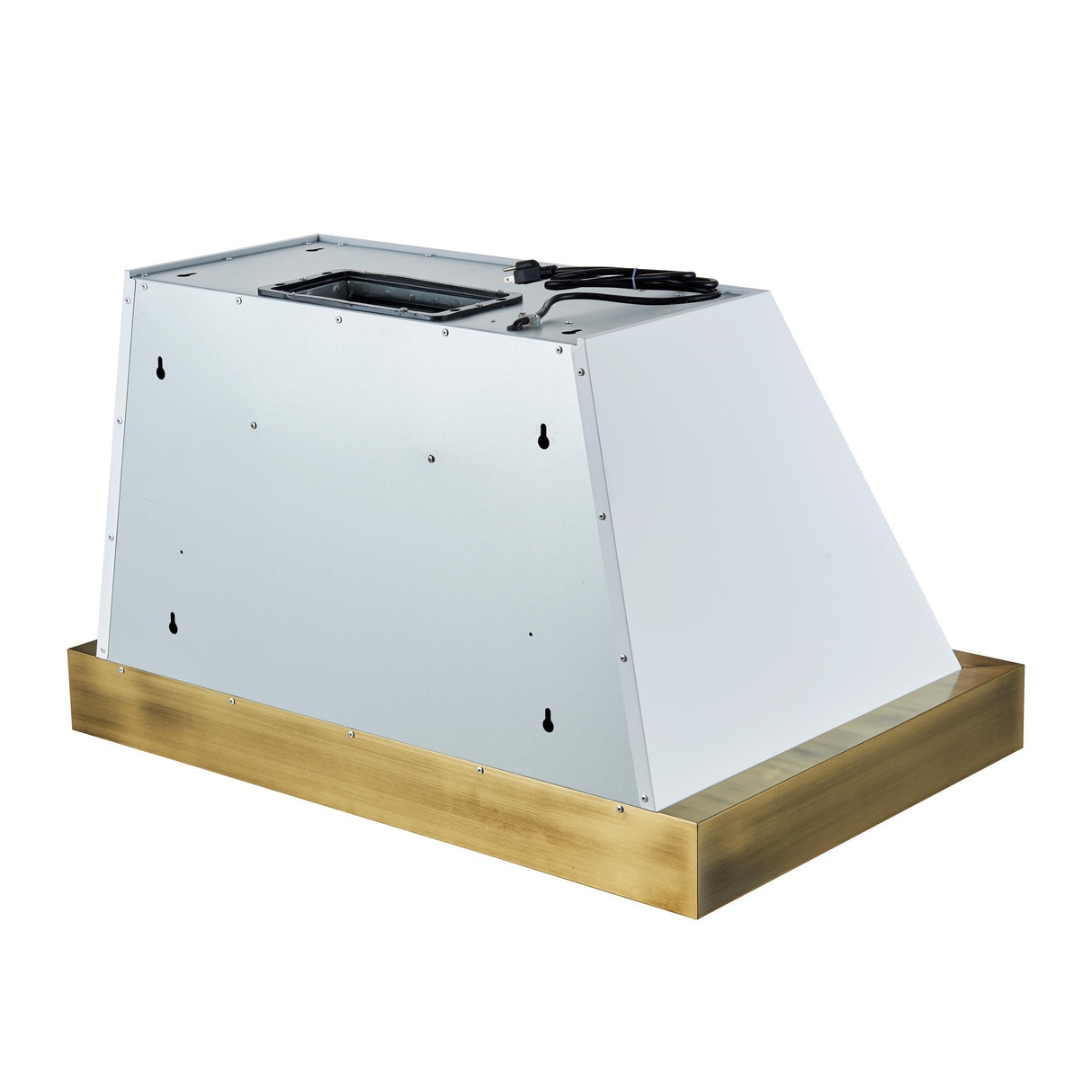Forno Vittorio 36-Inch Wall Mount Range Hood, White with Antique Brass Trim, 600 CFM Airflow, Dishwasher-Safe Baffle Filters, Remote Control, 3-Speed Fan, Bright LED Lighting.