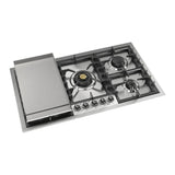 ILVE UHCPT95FNSSC Nostalgie II 36 inch Built-In Gas Cooktop with Total Black Brass Burners, in Stainless Steel (5 Sealed Burners + Griddle, Natural Gas, Chrome)