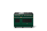 48"W. Dual Fuel Range (Burner: 6g, Finish: Ivy, Trim: Brushed Brass, Fuel: Propane)