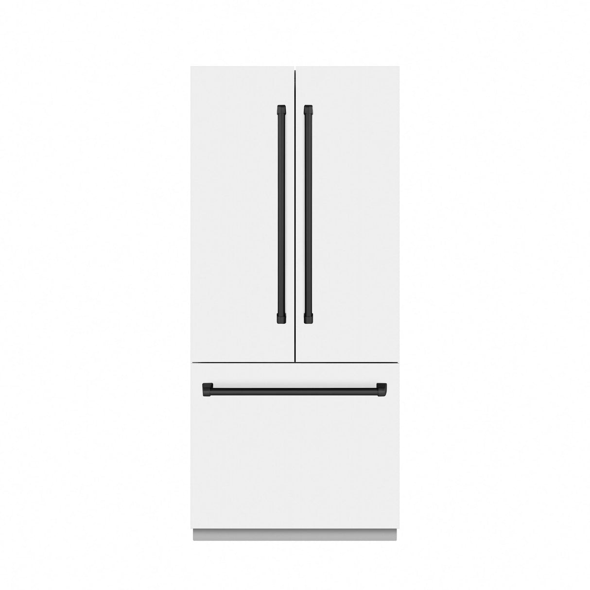 ZLINE Autograph Edition 36 in. 19.6 cu. ft. French Door Built-In Bottom Freezer Refrigerator with Water Dispenser and Ice Maker in White Matte with Graphite Gray Interior and Matte Black Accents (GRBIVZ-WM-36-MB)