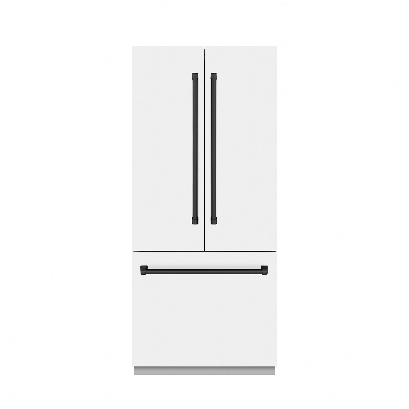 ZLINE Autograph Edition 36 in. 19.6 cu. ft. French Door Built-In Bottom Freezer Refrigerator with Water Dispenser and Ice Maker in White Matte with Graphite Gray Interior and Matte Black Accents (GRBIVZ-WM-36-MB)
