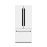 ZLINE Autograph Edition 36 in. 19.6 cu. ft. French Door Built-In Bottom Freezer Refrigerator with Water Dispenser and Ice Maker in White Matte with Graphite Gray Interior and Matte Black Accents (GRBIVZ-WM-36-MB)