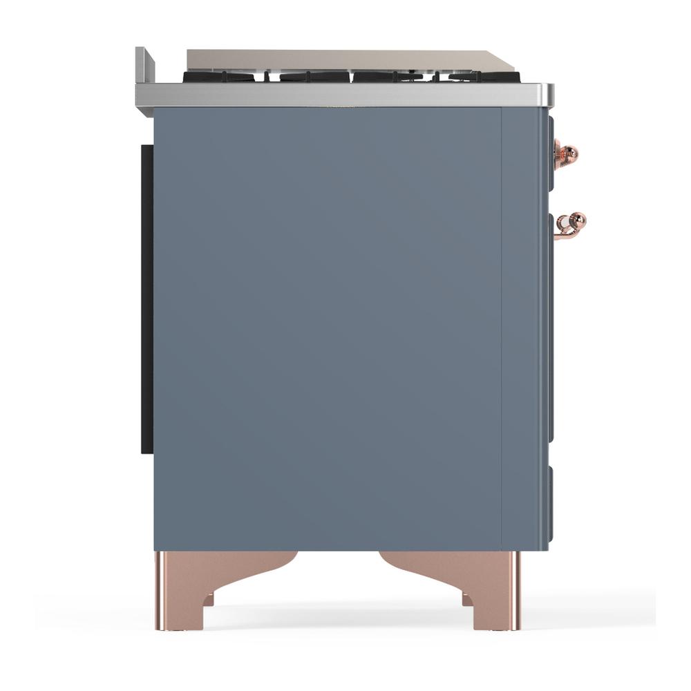 ILVE UM60FNR3BGPLP Majestic III 60 inch Dual Fuel Range with 9 Burners and Griddle, Dual Function Burner up to 25,000 BTU (Liquid Propane, Triple Glass Door, Blue Grey, Copper)