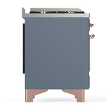 ILVE UM60FNR3BGPLP Majestic III 60 inch Dual Fuel Range with 9 Burners and Griddle, Dual Function Burner up to 25,000 BTU (Liquid Propane, Triple Glass Door, Blue Grey, Copper)