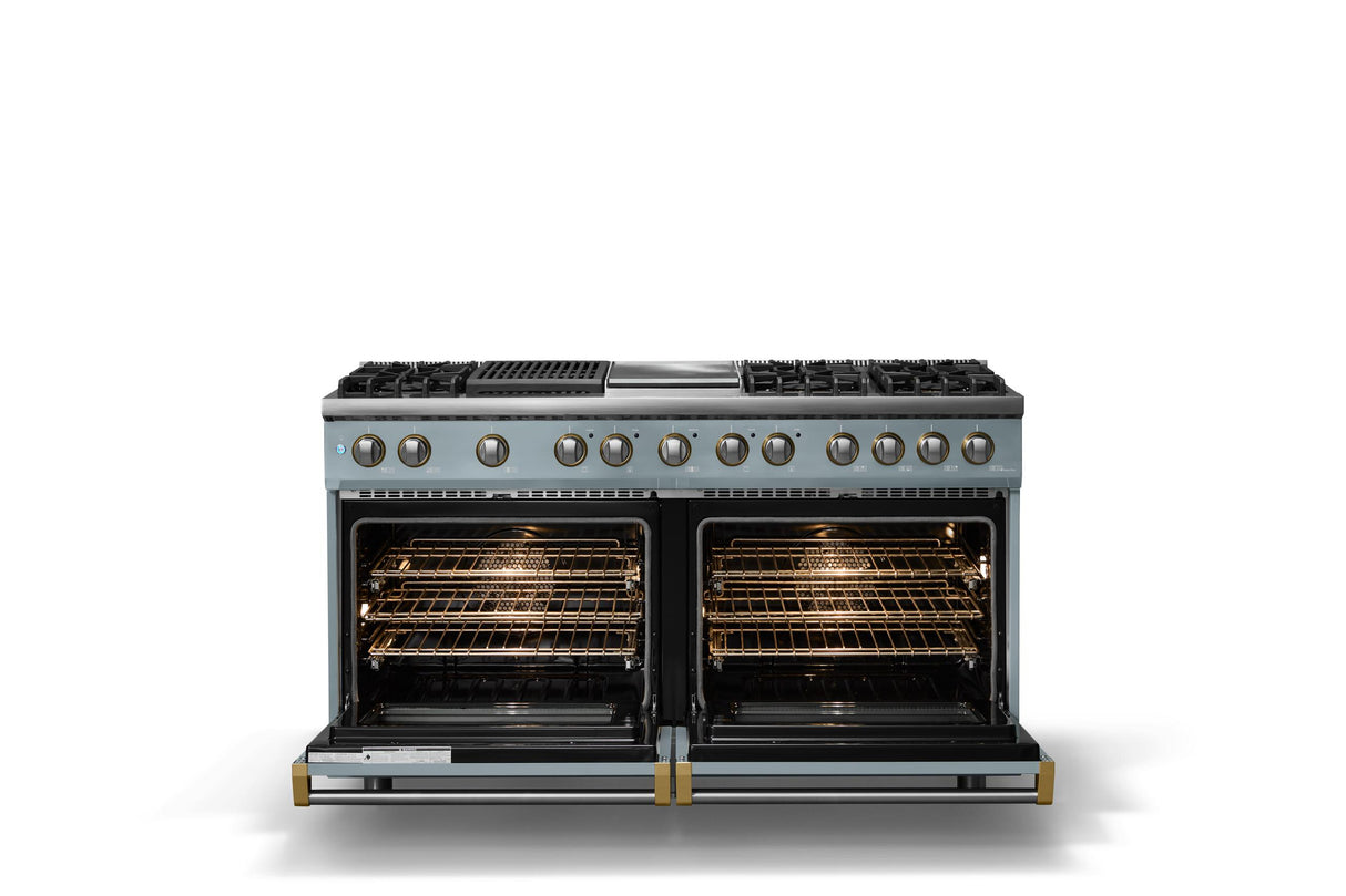 60"W.Dual Fuel Range (Finish: November Sky, Trim: Polished Chrome, Fuel: Propane)