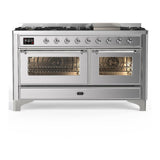 ILVE UM60FNR3SSCLP Majestic III 60 inch Dual Fuel Range with 9 Burners and Griddle, Dual Function Burner up to 25,000 BTU (Liquid Propane, Triple Glass Door, Stainless Steel, Chrome)