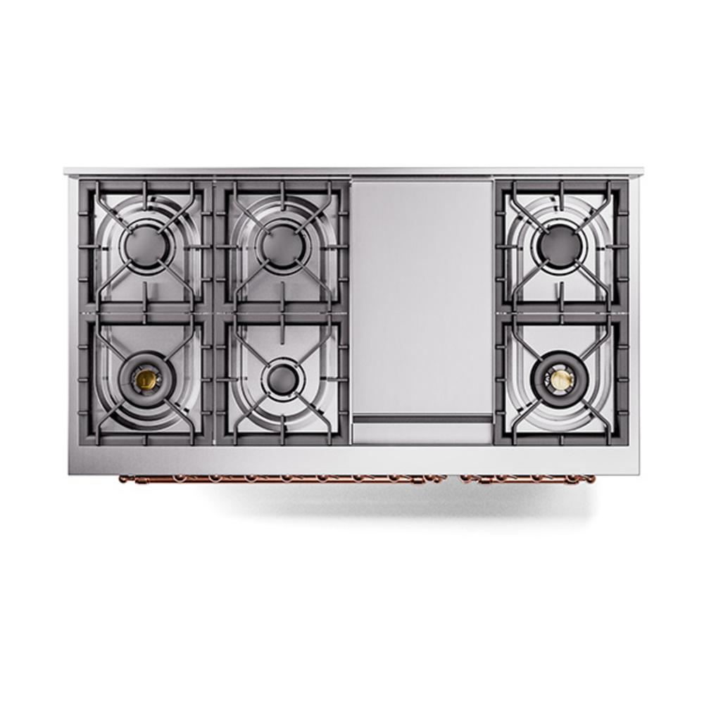 ILVE UN48FNMPMGPLP Nostalgie II Noblesse 48 inch Dual Fuel Range (8 Sealed Burners + Griddle, Liquid Propane, Triple Glass Door, Graphite Matte, Copper)