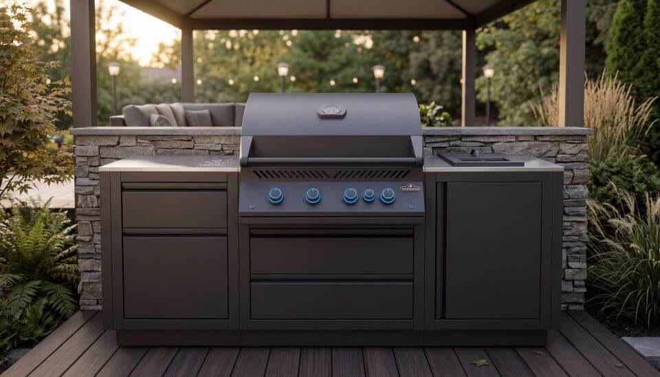 OASIS Outdoor Kitchen Kit, Built-in 700 Series 32 with Stainless Steel Countertops , Natural Gas, Matte/Matt Black