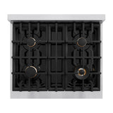 ZLINE Autograph Edition 30 in. 4.2 cu. ft. Select Dual Fuel Range with 4 Burner Gas Cooktop and Electric Convection Oven in Stainless Steel with White Matte Door and Matte Black Accents (HDRZ-WM-30-MB)