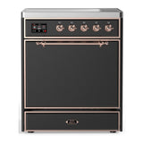 ILVE UMIB30QNR3MGP Majestic III 30 inch Induction Range with 4 Elements, 4 cu. ft. Oven Capacity (Solid Door, Graphite Matte, Copper)