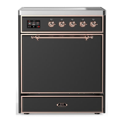 ILVE UMIB30QNR3MGP Majestic III 30 inch Induction Range with 4 Elements, 4 cu. ft. Oven Capacity (Solid Door, Graphite Matte, Copper)
