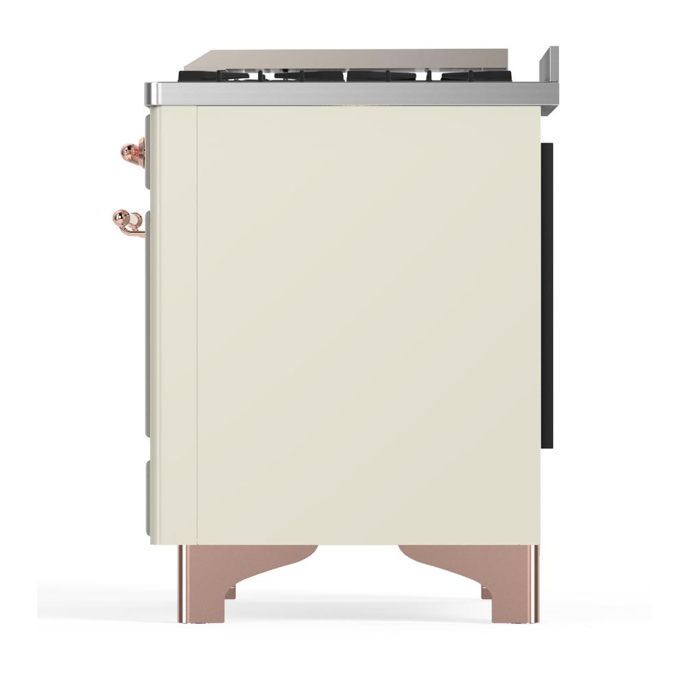 ILVE UM60FQNR3AWP Majestic III 60 inch Dual Fuel Range with 9 Burners and Griddle, Dual Function Burner up to 25,000 BTU (Natural Gas, Solid Door, Antique White, Copper)