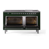 ILVE UN60FNMPEGCLP Nostalgie II Noblesse 60 inch Dual Fuel Range (9 Sealed Burners + Griddle, Liquid Propane, Triple Glass Door, Emerald Green, Chrome)