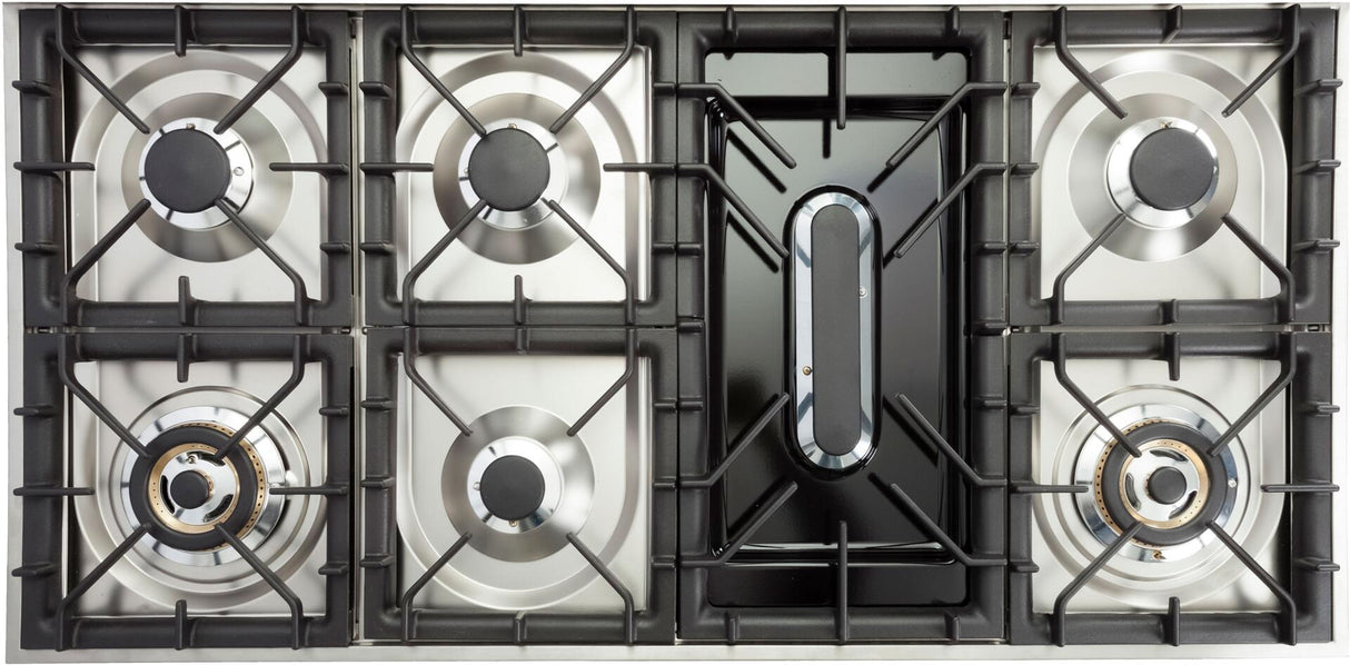Nostalgie 48 Inch Dual Fuel Natural Gas Freestanding Range in Stainless Steel with Brass Trim