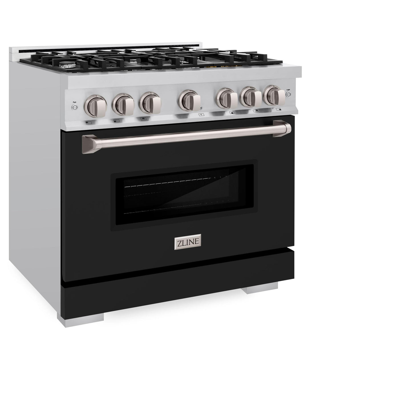 ZLINE 36 in. 5.2 cu. ft. Classic Dual Fuel Range with 6 Burner Gas Cooktop and Electric Convection Oven in Stainless Steel with Black Matte Door (CDR-BLM-36)