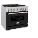 ZLINE 36 in. 5.2 cu. ft. Classic Dual Fuel Range with 6 Burner Gas Cooktop and Electric Convection Oven in Stainless Steel with Black Matte Door (CDR-BLM-36)