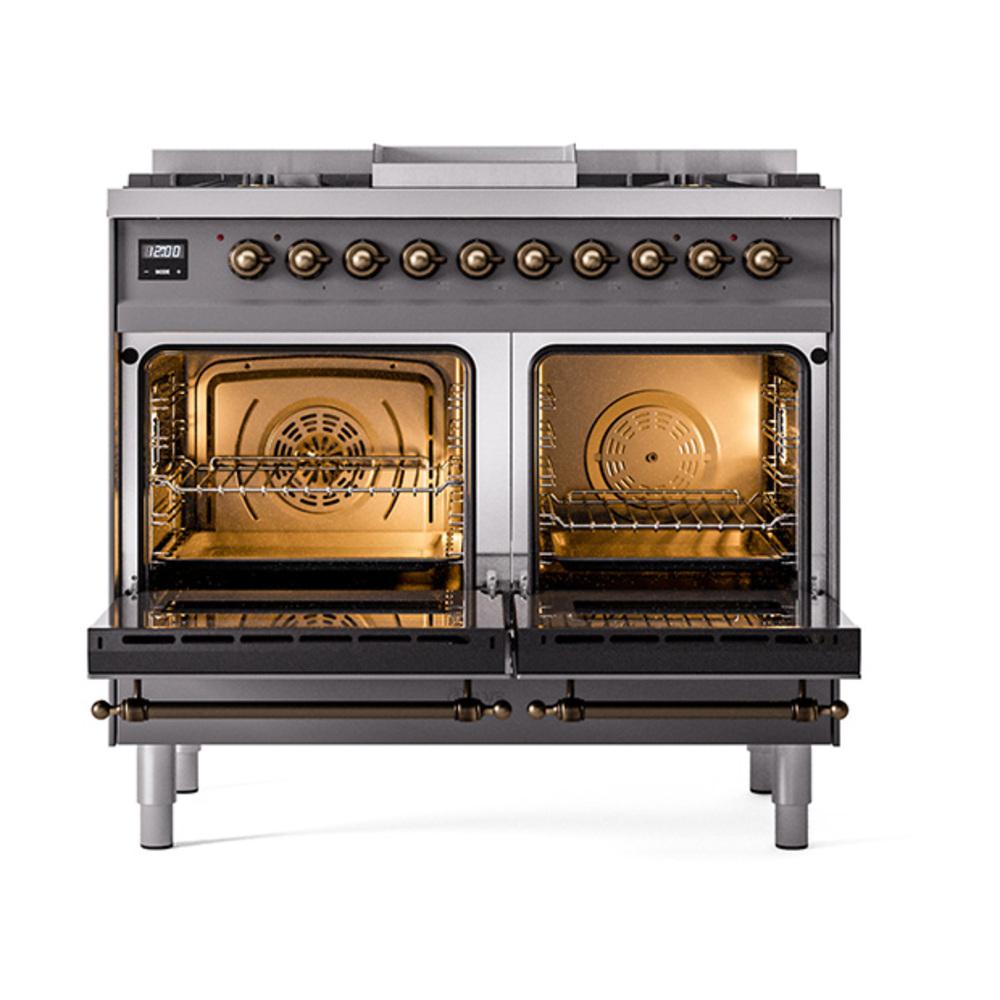 ILVE UND40FNMPMGBLP Nostalgie II Noblesse 40 inch Dual Fuel Range (Liquid Propane, Triple Glass Door, Graphite Matte, Burnished)