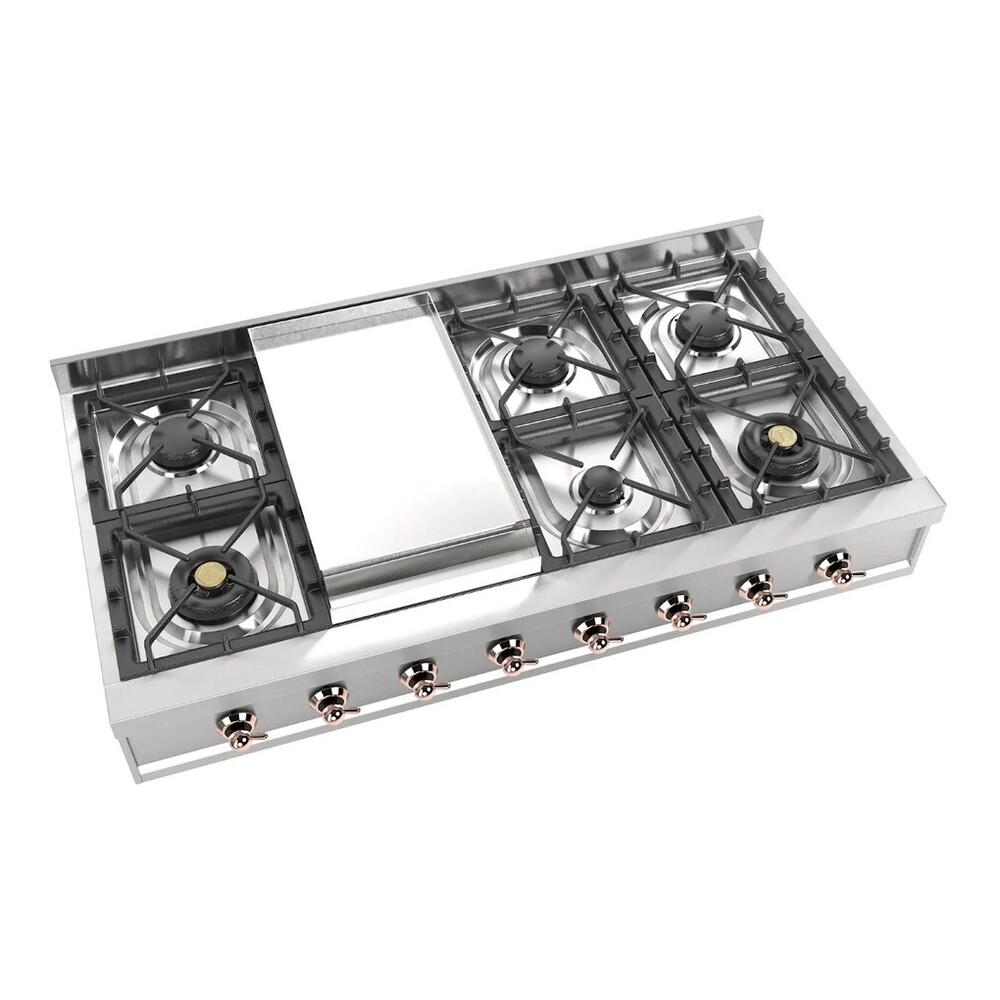 ILVE UHCP48FNSSP Nostalgie II 48 inch Built-In Gas Rangetop with Griddle, in Stainless Steel (Natural Gas, Copper)