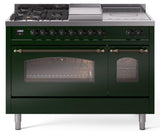 Nostalgie II 48 Inch Dual Fuel Liquid Propane Freestanding Range in Emerald Green with Bronze Trim