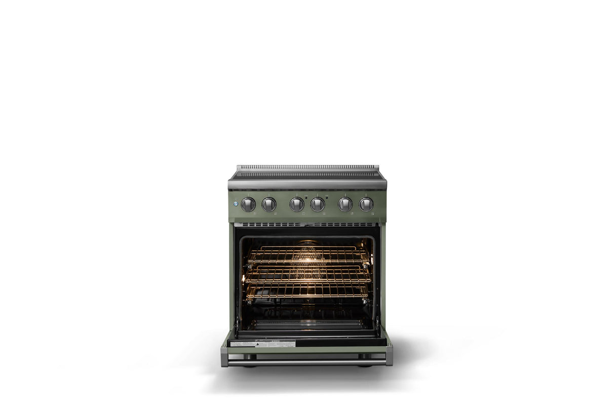 30"W. Induction Range (Finish: Eucalyptus, Trim: Polished Chrome)