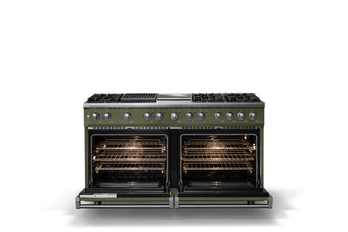 60"W.Dual Fuel Range (Finish: Martini, Trim: Polished Chrome, Fuel: Natural Gas)