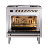 ILVE UN36FQNMPSSBLP Nostalgie II Noblesse 36 inch Dual Fuel Range (Liquid Propane, Solid Door, Stainless Steel, Burnished)