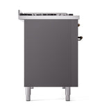 ILVE UN48FQNMPMGBLP Nostalgie II Noblesse 48 inch Dual Fuel Range (8 Sealed Burners + Griddle, Liquid Propane, Solid Door, Graphite Matte, Burnished)