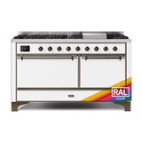 ILVE Majestic II 60 UM15FDQNS3RAB Freestanding Dual Fuel Range with 9 Sealed Burners Yes Double Oven with Solid Door in RAL Color with Bronze knobs