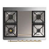 ILVE UM36FNR3BGG Majestic III 36 inch Dual Fuel Range with 6 Black Brass Burners and Griddle, Dual Function Burner up to 25,000 BTU (Triple Glass Door, Blue Grey, Brass, Natural Gas)
