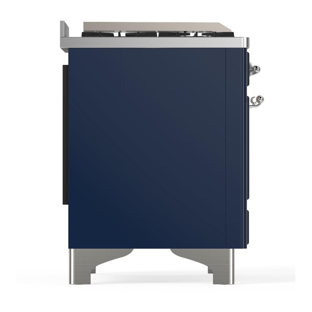 ILVE UM60FSQNR3MBC Majestic III 60 inch Dual Fuel Range with 7 Burners, Griddle and French Top, Dual Function Burner with up to 25,000 BTU (Natural Gas, Solid Door, Midnight Blue, Chrome)