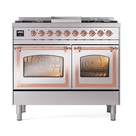 ILVE UND40FNMPSSP Nostalgie II Noblesse 40 inch Dual Fuel Range (Natural Gas, Triple Glass Door, Stainless Steel, Copper)