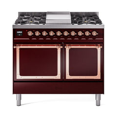 ILVE UND40FQNMPBUP Nostalgie II Noblesse 40 inch Dual Fuel Range (Natural Gas, Solid Door, Burgundy, Copper)
