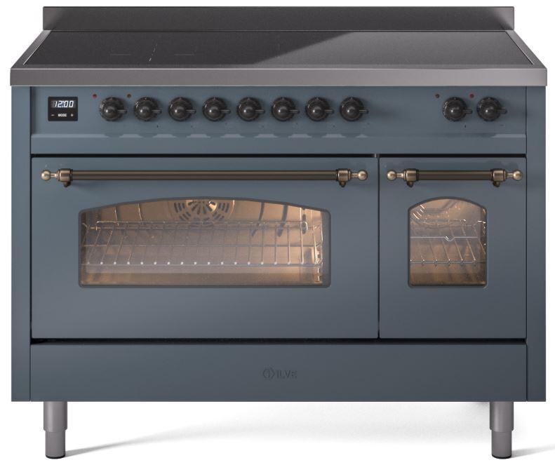 Nostalgie II 48 Inch Electric Freestanding Range in Blue Grey with Bronze Trim