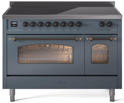 Nostalgie II 48 Inch Electric Freestanding Range in Blue Grey with Bronze Trim
