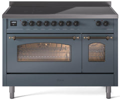 Nostalgie II 48 Inch Electric Freestanding Range in Blue Grey with Bronze Trim