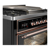ILVE UM36FNR3BKPLP Majestic III 36 inch Dual Fuel Range with 6 Black Brass Burners and Griddle, Dual Function Burner up to 25,000 BTU (Triple Glass Door, Glossy Black, Copper, Liquid Propane)