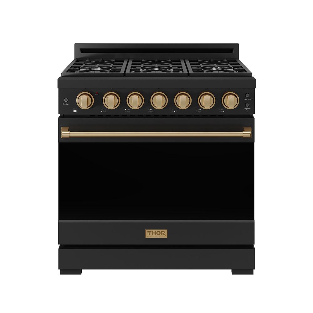 36 Inch Professional Gas Range With Precision Knob In Black and Bronze  Gordon Ramsay Series