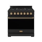 36 Inch Professional Liquid Propane Range With Precision Knob In Black and Bronze  Gordon Ramsay Series