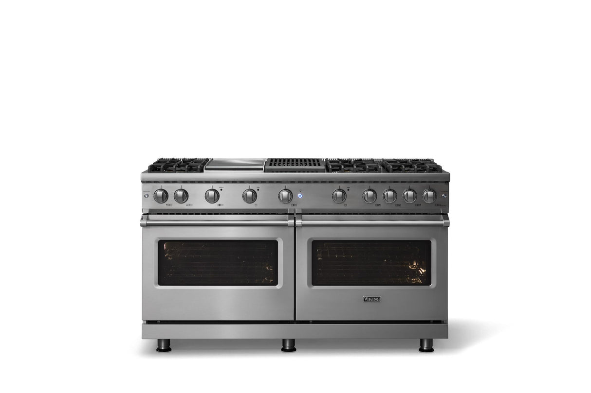 60"W. Sealed Burner Gas Range (Finish: Stainless Steel, Trim: Polished Chrome, Fuel: Natural Gas)