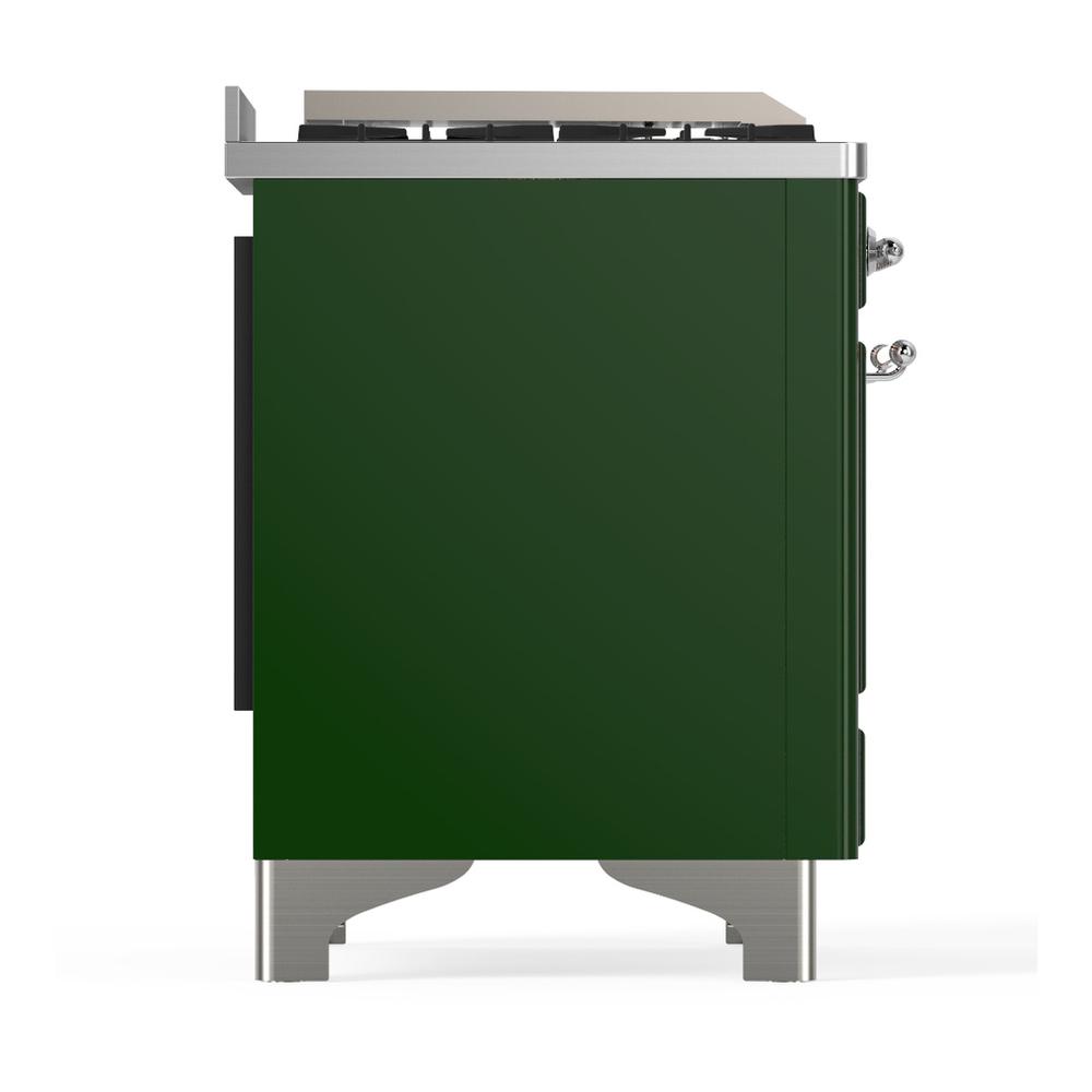 ILVE UM48FQNR3EGC Majestic III 48 inch Dual Fuel Range with 8 Burners and Griddle, Dual Function Burner up to 25,000 BTU (Natural Gas, Solid Door, Emerald Green, Chrome)