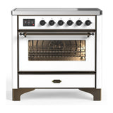 ILVE UMIB36NR3WHB Majestic III 36 inch Induction Range with 6 Elements, 3.5 cu. ft. Total Oven Capacity (Triple Glass Door, White, Burnished)