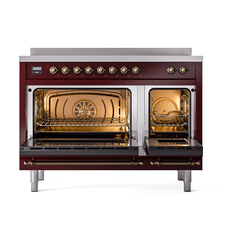 ILVE UNI486NMPBUB Nostalgie II Noblesse 48 inch Induction Range (Triple Glass Door, Burgundy, Burnished)