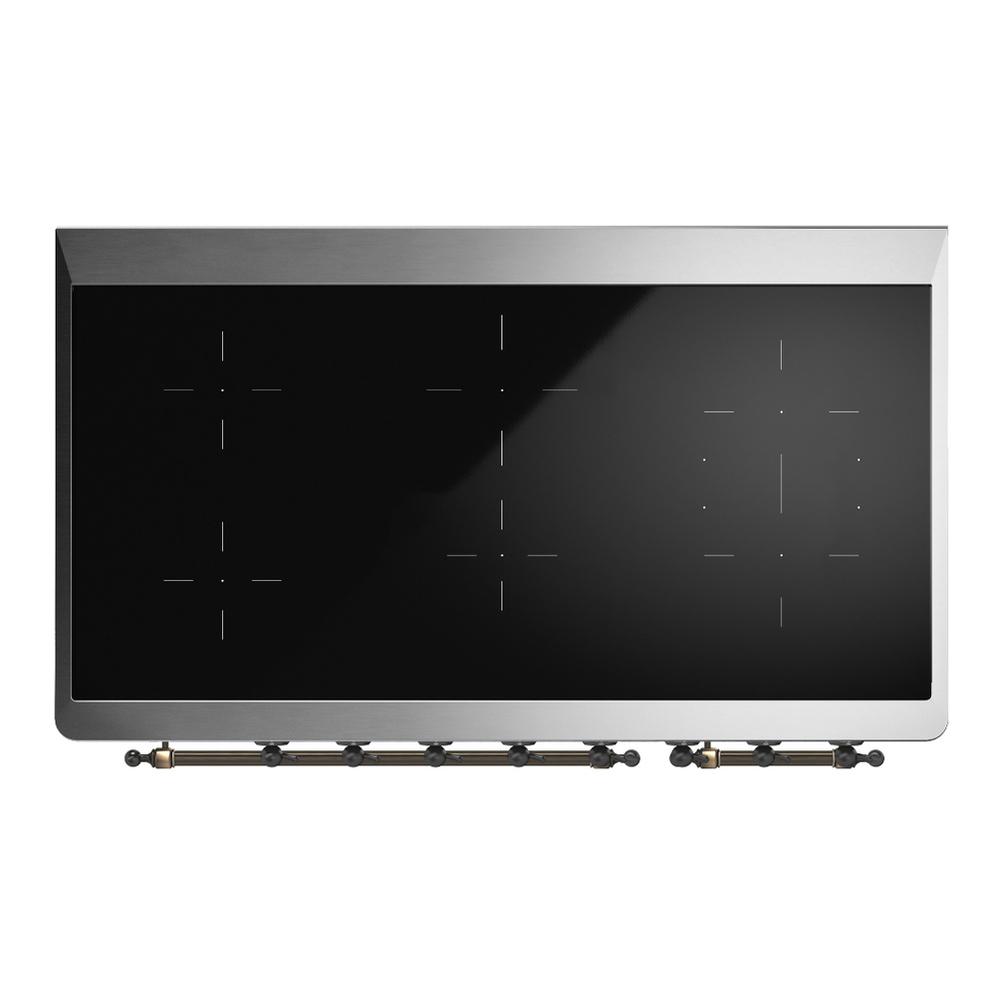 ILVE UMIB48QNR3WHB Majestic III 48 inch Induction Range with 6 Elements, 5.02 cu. ft. Total Oven Capacity (Solid Door, White, Burnished)