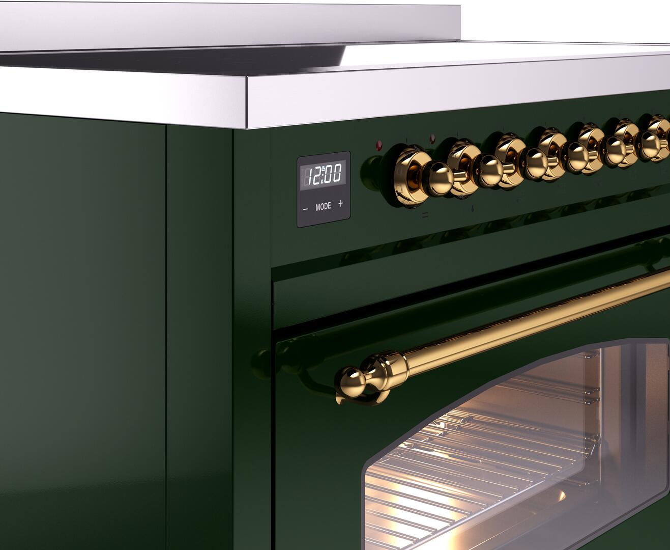 Nostalgie II 48 Inch Electric Freestanding Range in Emerald Green with Brass Trim