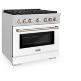 ZLINE 36 in. 5.2 cu. ft. 6 Burner Gas Range with Convection Gas Oven in DuraSnow' Stainless Steel with White Matte Door (SGRS-WM-36)