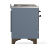 ILVE UM60FSQNR3BGBLP Majestic III 60 inch Dual Fuel Range with 7 Burners, Griddle and French Top, Dual Function Burner with up to 25,000 BTU (Liquid Propane, Solid Door, Blue Grey, Burnished)
