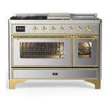 ILVE UM48FSNR3SSGLP Majestic III 48 inch Dual Fuel Range with 5 Black Brass Burners, Griddle and French Top, Dual Function Burner up to 25,000 BTU (Liquid Propane, Triple Glass Door, Stainless Steel, Brass)