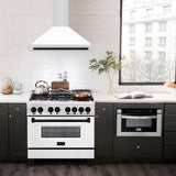 ZLINE 36 in. Autograph Edition Convertible Stainless Steel Range Hood with White Matte Shell and Champagne Bronze Accents (KB4STZ-WM36-CB) [Color: Matte Black Accents]