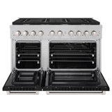 ZLINE 48 in. 6.7 cu. ft. 8 Burner Double Oven Gas Range in DuraSnow' Stainless Steel with Black Matte Doors (SGRS-BLM-48)