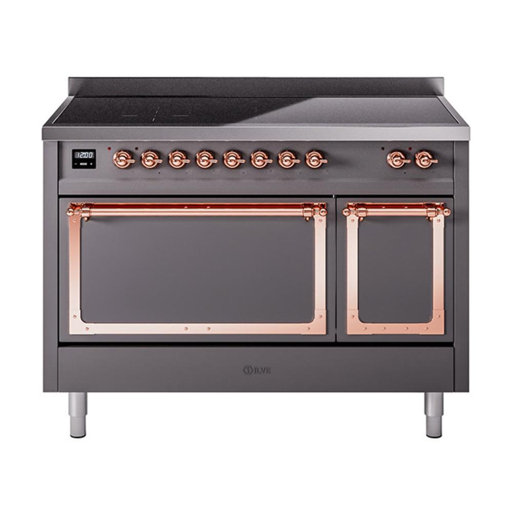 ILVE UNI486QNMPMGP Nostalgie II Noblesse 48 inch Induction Range (Solid Door, Graphite Matte, Copper)
